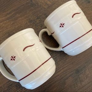 Longaberger Pottery Woven Traditions-- (2) Heritage Red Coffee Mugs/Cups